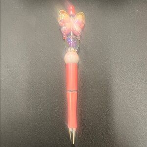 Pink Butterfly Beaded Ballpoint Pen
